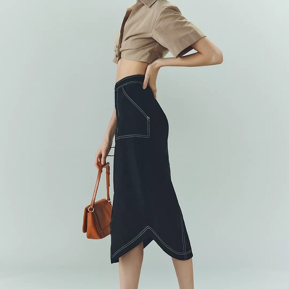 NWT Anthropologie Maeve Black Front-Slit Utility Skirt, Size 12 - Picture 2 of 9